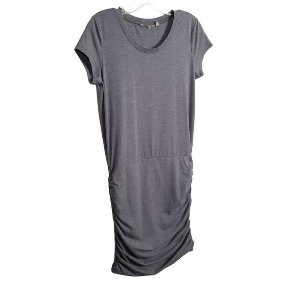 Athleta Dresses & Skirts - Athleta Size S Dress T-shirt Side Ruched Jersey Knit Athleisure Heathered Gray